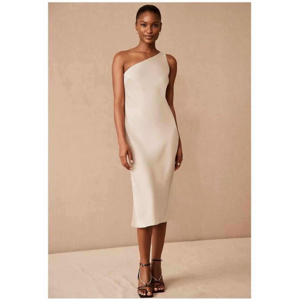BHLDN One-Shoulder Satin Cream Dress